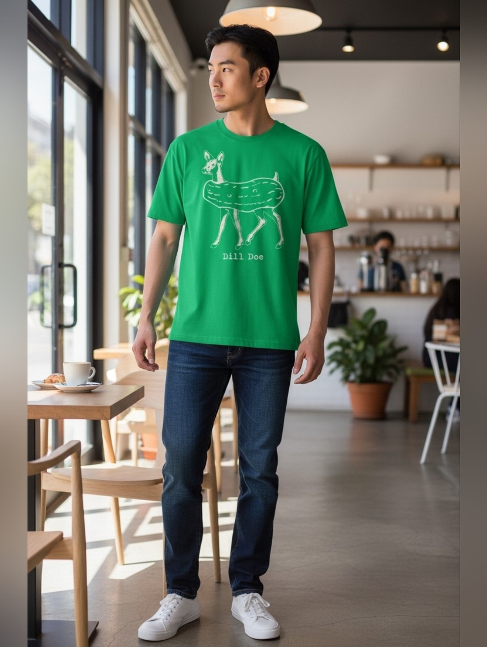 Graphic Men's Green T-shirt In Size Large. " Dill Doe ", New - Picture 4 of 4